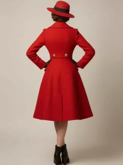 Manteau mi-long évasé en laine coupe trapèze croisé style vintage pour femme (collection 2026)
