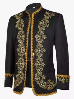 Manteau Noir Vintage Top Rétro Brodé Manches Longues Veste Rétro Costumes Pour Homme Déguisement Vintage
