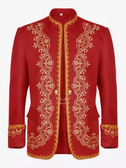 Manteau Noir Vintage Top Rétro Brodé Manches Longues Veste Rétro Costumes Pour Homme Déguisement Vintage