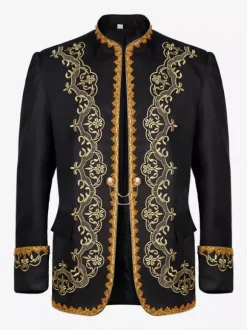 Manteau Noir Vintage Top Rétro Brodé Manches Longues Veste Rétro Costumes Pour Homme Déguisement Vintage