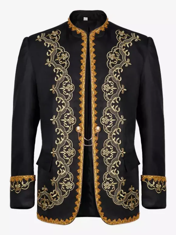 Manteau Noir Vintage Top Rétro Brodé Manches Longues Veste Rétro Costumes Pour Homme Déguisement Vintage