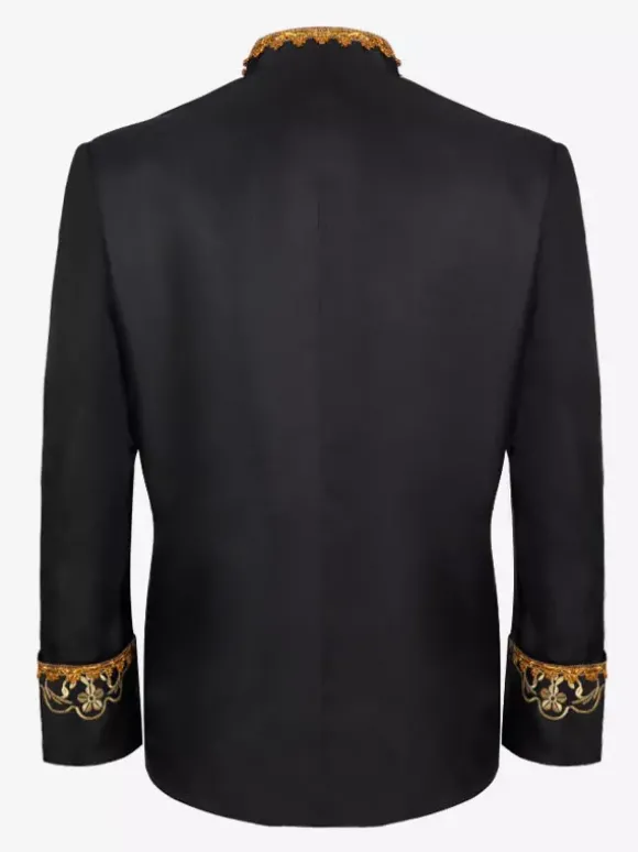 Manteau Noir Vintage Top Rétro Brodé Manches Longues Veste Rétro Costumes Pour Homme Déguisement Vintage