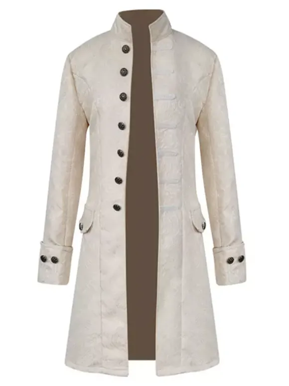 Manteau Opéra Vintage noir col montant boutonné Jacquard manteau moyen-âge Costumes rétro pour homme Déguisements Halloween