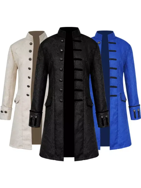 Manteau Opéra Vintage noir col montant boutonné Jacquard manteau moyen-âge Costumes rétro pour homme Déguisements Halloween