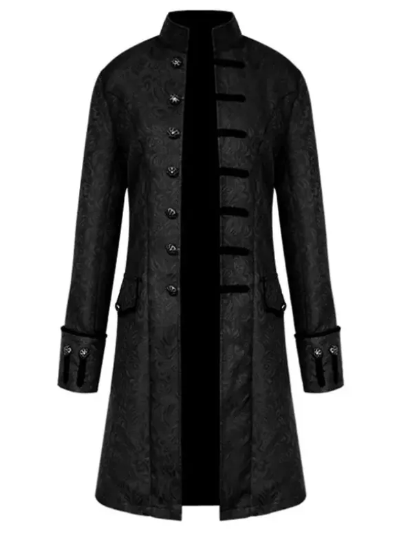 Manteau Opéra Vintage noir col montant boutonné Jacquard manteau moyen-âge Costumes rétro pour homme Déguisements Halloween