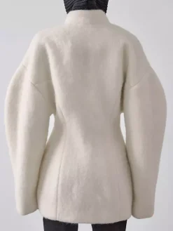 Manteau péplum en laine mélangée pour femme col montant manches chauve-souris et taille cintrée