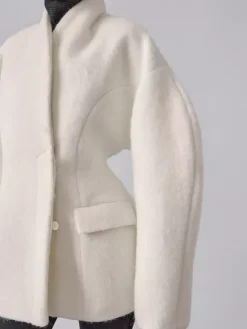 Manteau péplum en laine mélangée pour femme col montant manches chauve-souris et taille cintrée