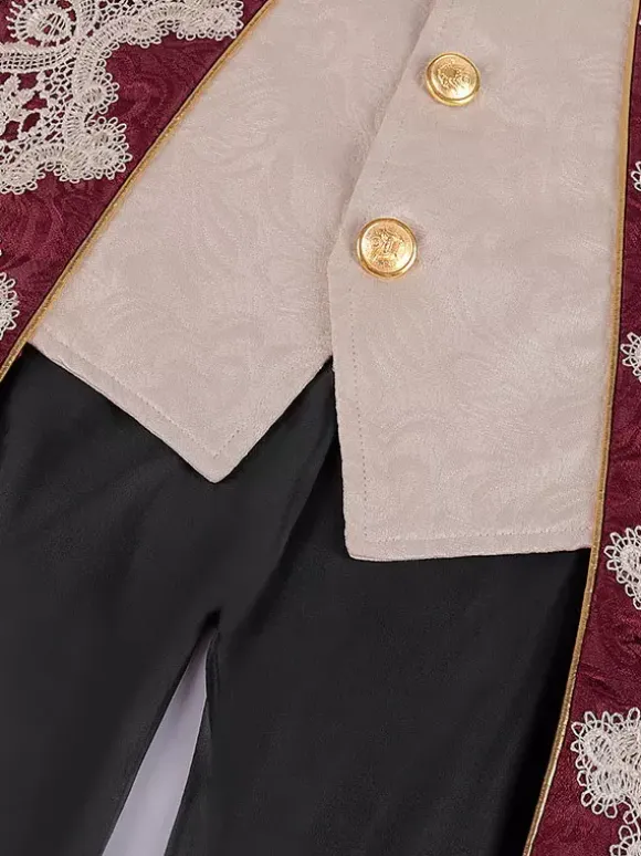 Manteau Rouge Vintage Haut Renaissance Imprimé Fleuri Manches Longues Veste Rétro Costumes Pour Homme Déguisement Vintage Bourgogne