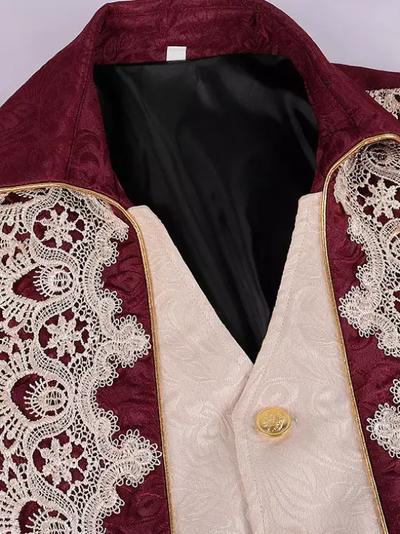 Manteau Rouge Vintage Haut Renaissance Imprimé Fleuri Manches Longues Veste Rétro Costumes Pour Homme Déguisement Vintage Bourgogne
