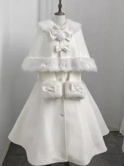 Manteau Sweet Lolita à n艙uds blancs cape pardessus poncho manteau d'hiver Lolita