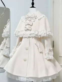 Manteau Sweet Lolita à n艙uds noirs manches longues style automne-hiver avec cape