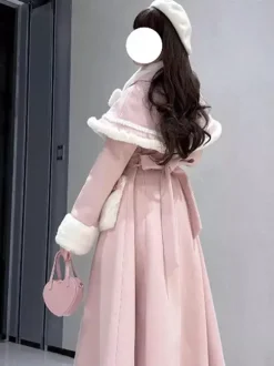 Manteau Sweet Lolita rose et blanc à n艙uds cape pardessus manteau d'hiver Lolita