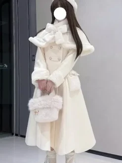 Manteau Sweet Lolita rose et blanc à n艙uds cape pardessus manteau d'hiver Lolita