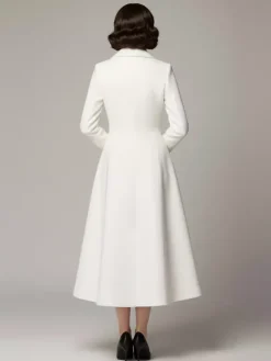 Manteau trapèze classique vintage en laine blanche à revers pour femme 2026