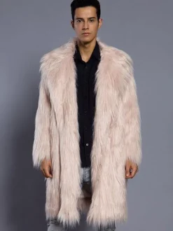 Manteau unique masculin unicolore en fausse fourrure en polyester