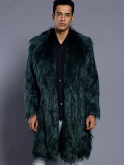 Manteau unique masculin unicolore en fausse fourrure en polyester