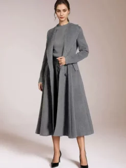 Manteau évasé en laine bordeaux à col châle vintage à double boutonnage pour femme vêtement d'extérieur d'hiver en forme de A 2026