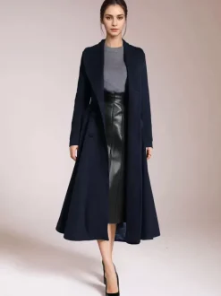 Manteau évasé en laine bordeaux à col châle vintage à double boutonnage pour femme vêtement d'extérieur d'hiver en forme de A 2026
