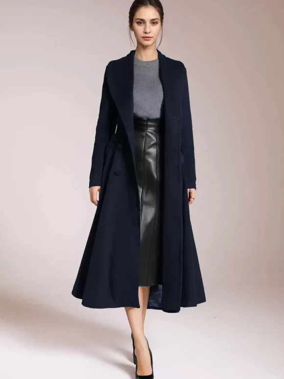 Manteau évasé en laine bordeaux à col châle vintage à double boutonnage pour femme vêtement d'extérieur d'hiver en forme de A 2026