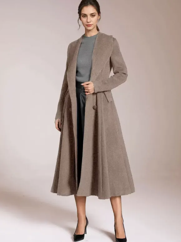 Manteau évasé en laine bordeaux à col châle vintage à double boutonnage pour femme vêtement d'extérieur d'hiver en forme de A 2026