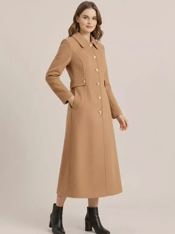 Manteau vintage en laine et cachemire mélangés avec boutons dorés pour femme 2026