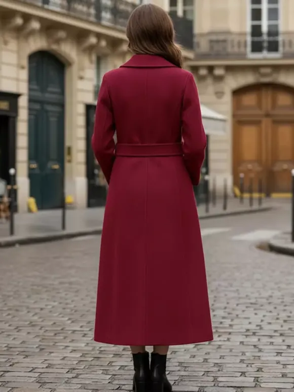 Manteau vintage en laine et cachemire mélangés avec boutons dorés pour femme 2026