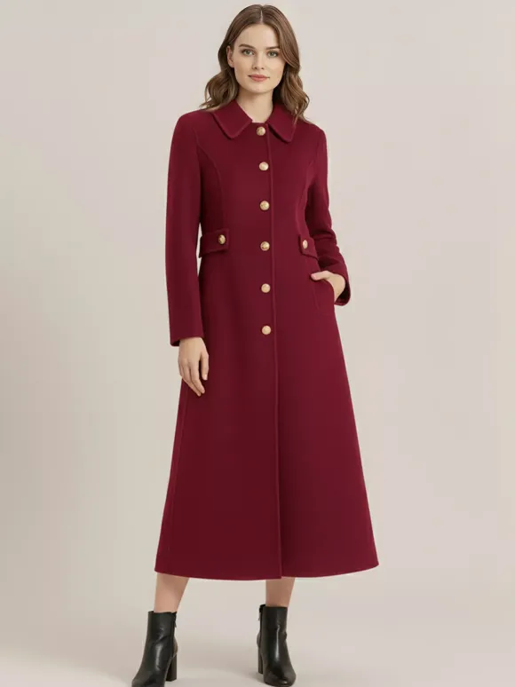 Manteau vintage en laine et cachemire mélangés avec boutons dorés pour femme 2026