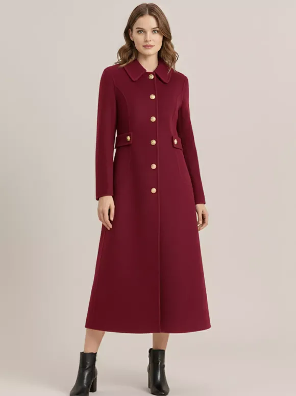 Manteau vintage en laine et cachemire mélangés avec boutons dorés pour femme 2026