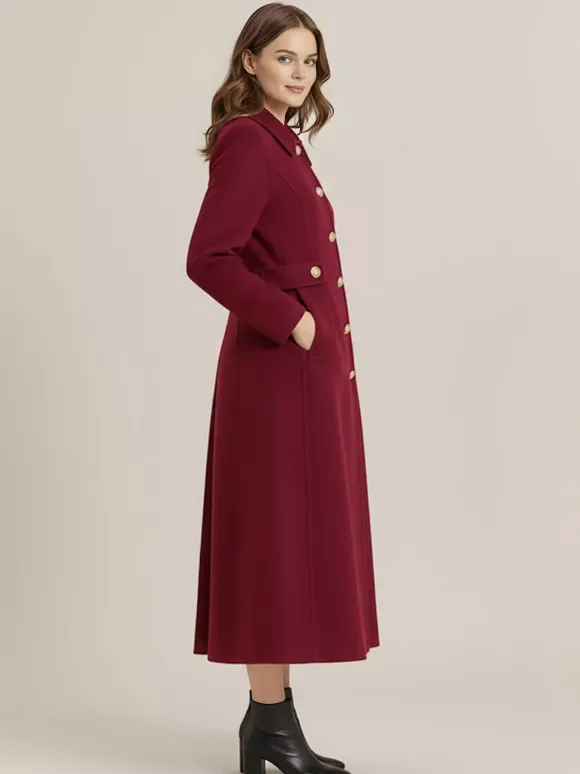 Manteau vintage en laine et cachemire mélangés avec boutons dorés pour femme 2026