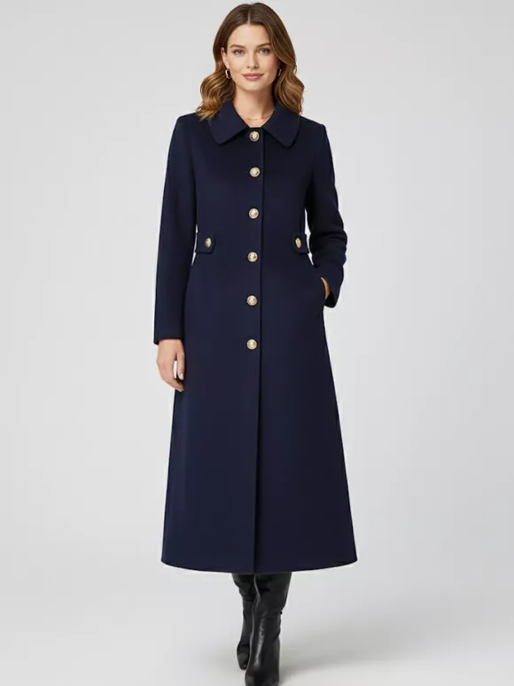 Manteau vintage en laine et cachemire mélangés avec boutons dorés pour femme 2026