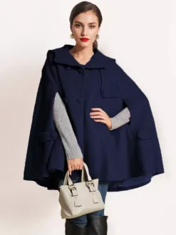 Manteau cape en laine à capuche Camel pour femme Poncho surdimensionné Vêtements d'extérieur d'hiver 2026