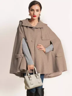 Manteau cape en laine à capuche Camel pour femme Poncho surdimensionné Vêtements d'extérieur d'hiver 2026