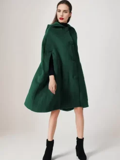 Manteau cape en laine noire avec capuche Poncho surdimensionné Vêtements d'extérieur d'hiver pour femmes 2026