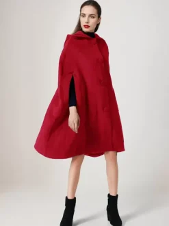 Manteau cape en laine noire avec capuche Poncho surdimensionné Vêtements d'extérieur d'hiver pour femmes 2026