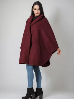 Manteau cape en mélange de laine bleu marine foncé poncho surdimensionné à revers vêtements d'extérieur d'hiver pour femmes 2026
