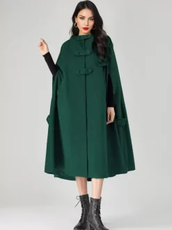 Manteau cape en mélange de laine pour femme à capuche gris surdimensionné long poncho vêtements d'extérieur 2026