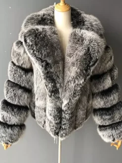 Manteau court en fausse fourrure moelleuse avec revers Veste d'hiver écologique pour femme 2026