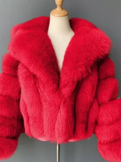 Manteau court en fausse fourrure moelleuse avec revers Veste d'hiver écologique pour femme 2026