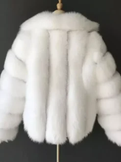 Manteau court en fausse fourrure moelleuse avec revers Veste d'hiver écologique pour femme 2026