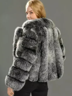Manteau court en fausse fourrure moelleuse avec revers Veste d'hiver écologique pour femme 2026