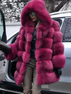 Manteau en fausse fourrure avec capuche Veste mi-longue décontractée d'hiver pour femme 2026