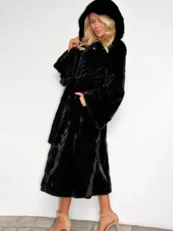 Manteau en fausse fourrure à capuche avec ceinture Manteau d'hiver en fourrure écologique pour femme 2026