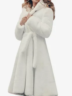 Manteau en fausse fourrure à capuche avec ceinture Manteau d'hiver en fourrure écologique pour femme 2026