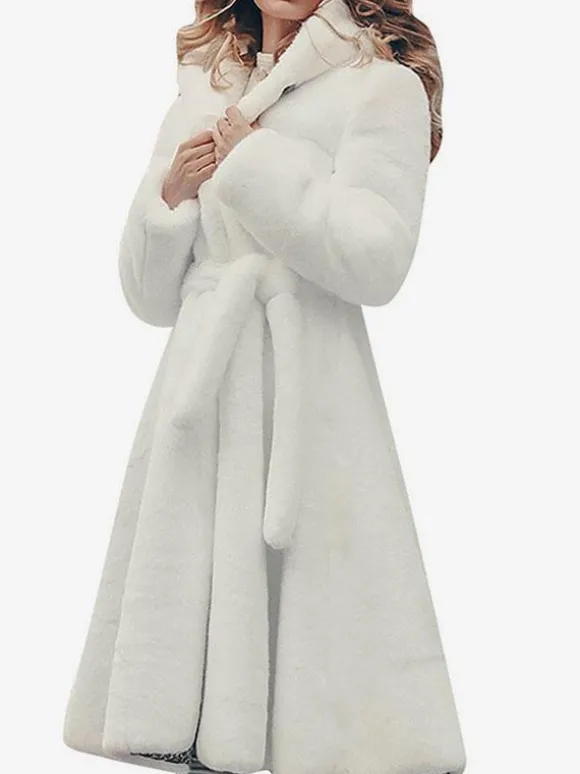 Manteau en fausse fourrure à capuche avec ceinture Manteau d'hiver en fourrure écologique pour femme 2026