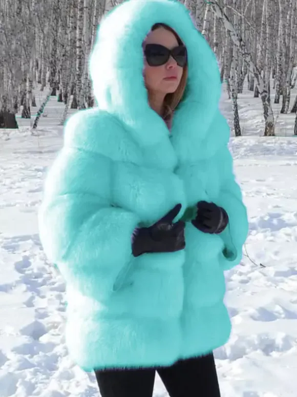 Manteau en fausse fourrure à capuche chaud court en peluche écologique pour femme hiver 2026