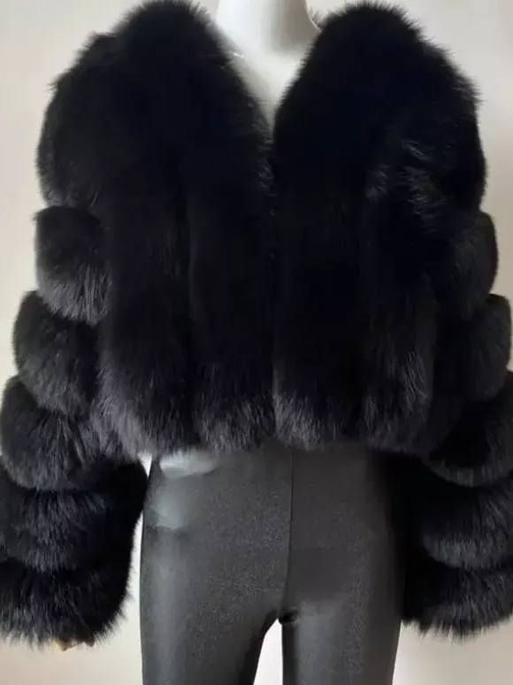 Manteau en fausse fourrure à col en V et manches longues pour femme veste courte en fourrure écologique d'hiver 2026