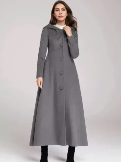 Manteau en laine mélangée avec capuche bleu marine foncé coupe trapèze évasé maxi vêtements d'extérieur pour femmes 2026