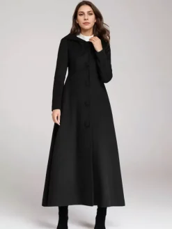 Manteau en laine mélangée avec capuche bleu marine foncé coupe trapèze évasé maxi vêtements d'extérieur pour femmes 2026