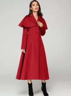 Manteau en laine mélangée avec cape classique à revers élégant Camel hiver long vêtements d'extérieur pour femmes 2026