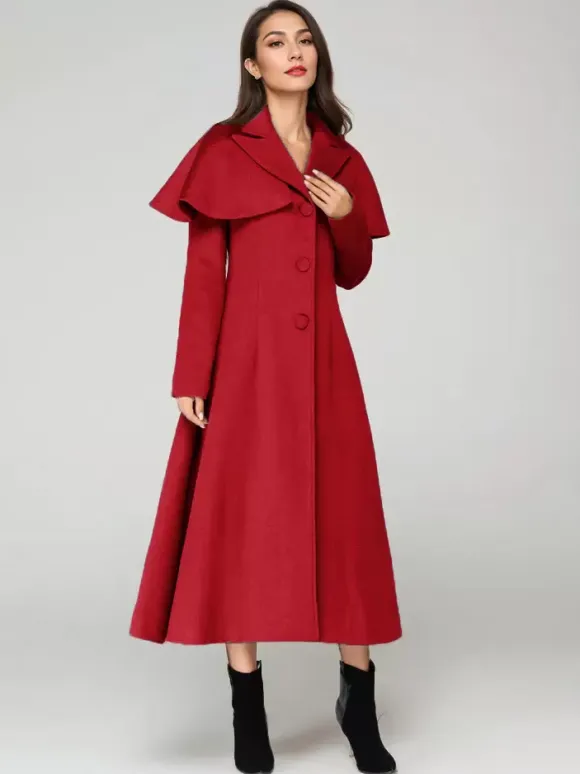 Manteau en laine mélangée avec cape classique à revers élégant Camel hiver long vêtements d'extérieur pour femmes 2026